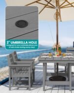 SERWALL Outdoor HDPE Dining Table Set, 7-Piece Outdoor Dining Table Sets with Umbrella Hole Cut-Out Table and 6 Chairs, Gray - Image 3
