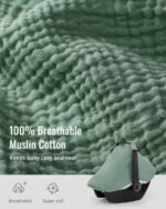 Blissful Diary Baby Car Seat Cover, Extra Large Mesh Window, Breathable Muslin Cotton, Infant Windproof Canopy, Must-Have Baby Gift - Roman Green - Image 3