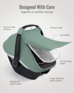 Blissful Diary Baby Car Seat Cover, Extra Large Mesh Window, Breathable Muslin Cotton, Infant Windproof Canopy, Must-Have Baby Gift - Roman Green - Image 5