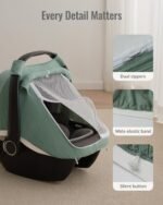 Blissful Diary Baby Car Seat Cover, Extra Large Mesh Window, Breathable Muslin Cotton, Infant Windproof Canopy, Must-Have Baby Gift - Roman Green - Image 6