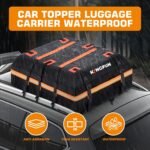 Kingfun Rooftop Cargo Carrier - Waterproof 15 Cubic Feet Car Roof Bag for All Vechicles with/Without Racks, Includes Anti-Slip Mat, 8 Reinforced Straps, 6 Door Hooks, Luggage Lock - Image 3