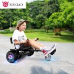 SISIGAD Hoverboard with Seat Attachment, 8.5'' Self Balancing Scooters Go Kart with Bluetooth and LED Lights, Silver+Black - Image 3