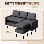 JAMFLY 73.6" Modular Sectional Couch, 3 Seat L-Shaped Couch with Linen Fabric Ottoman, Small Sofa for Living Room, Apartment and Office, Black - Image 5