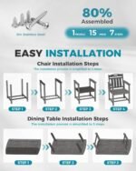 Ciokea HDPE Outdoor Dining Set 7-Piece Patio Table and Chairs with Umbrella Hole, All-Weather Patio Dining Set for 6, Durable Patio Furniture Set for Backyard, Garden, Lawn & Poolside, Grey - Image 7