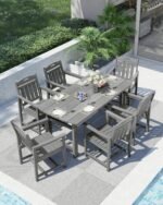 Ciokea HDPE Outdoor Dining Set 7-Piece Patio Table and Chairs with Umbrella Hole, All-Weather Patio Dining Set for 6, Durable Patio Furniture Set for Backyard, Garden, Lawn & Poolside, Grey - Image 8