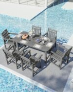 Ciokea HDPE Outdoor Dining Set 7-Piece Patio Table and Chairs with Umbrella Hole, All-Weather Patio Dining Set for 6, Durable Patio Furniture Set for Backyard, Garden, Lawn & Poolside, Grey - Image 9