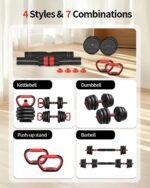 Adjustable Dumbbells,20/30/40/60/80lbs Free Weight Set with Connector, 4 in1 Dumbbells Set Used as Barbell/Kettlebells/Push up Stand, Fitness Workout Equipment for Home Gym for Youth,Women/Men - Image 4