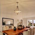 Brushed Nickel Crystal Chandeliers for Dining Room, Modern Round Light Fixture for Kitchen Hallway Bedroom Foyer Living Room, 4 Lights Farmhouse Adjustable Height Hanging Light, 16 Inch - Image 3