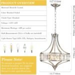 Brushed Nickel Crystal Chandeliers for Dining Room, Modern Round Light Fixture for Kitchen Hallway Bedroom Foyer Living Room, 4 Lights Farmhouse Adjustable Height Hanging Light, 16 Inch - Image 4