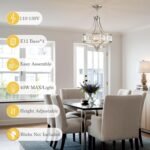 Brushed Nickel Crystal Chandeliers for Dining Room, Modern Round Light Fixture for Kitchen Hallway Bedroom Foyer Living Room, 4 Lights Farmhouse Adjustable Height Hanging Light, 16 Inch - Image 5