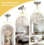 Brushed Nickel Crystal Chandeliers for Dining Room, Modern Round Light Fixture for Kitchen Hallway Bedroom Foyer Living Room, 4 Lights Farmhouse Adjustable Height Hanging Light, 16 Inch - Image 6