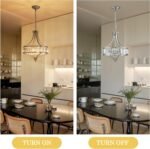 Brushed Nickel Crystal Chandeliers for Dining Room, Modern Round Light Fixture for Kitchen Hallway Bedroom Foyer Living Room, 4 Lights Farmhouse Adjustable Height Hanging Light, 16 Inch - Image 8