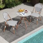 Tangkula 3 Piece French Bistro Table Chair Set, Outdoor Wicker Round Table & 2 Dining Chairs with Metal Support, Outside Accent Dining Furniture Set for Garden, Balcony, Porch - Image 3