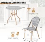 Tangkula 3 Piece French Bistro Table Chair Set, Outdoor Wicker Round Table & 2 Dining Chairs with Metal Support, Outside Accent Dining Furniture Set for Garden, Balcony, Porch - Image 4