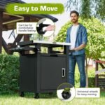 Nuuk Grill Table with Storage Cabinet, Outdoor Bar Cart Pizza Oven Table with Wheels, Stainless Steel Top Kitchen Island 20" x 30" Rolling Prep Station for Indoor, BBQ, Deck, Backyard - Image 5