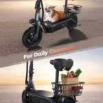 iScooter Electric Scooter with Seat, 37/21 Miles Long Range & 28/19/15.6 MPH Top Speed, 14"/12"/10" Pneumatic Tire, Height Adjustable Seat & Handlebar, Dual Suspensions Commuting Scooter with Basket - Image 5