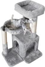 Pesofer Cat Tree, Small Cat Tower with Sisal Scratching Post and Hammock Light Gray - Image 4