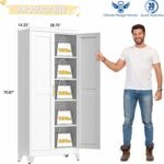 71" Tall Metal Storage Cabinet with 2 Doors and 4 Adjustable Shelves, Kitchen Pantry Cabinet White Freestanding Cupboard, 5 Tier Multifunctional Steel Storage for Office, Kitchen, Dining Room - Image 3