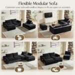 Vamcheer Modular Sectional Cloud Couch - Utra Soft U Shaped Couch with 2 Movable Ottoman, Deep Seat Boneless Couches for Living Room Bedroom, No Assembly Required, Black - Image 4