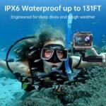 Action Camera 4K 60FPS with Touch Screen 20MP Waterproof Camera Underwater 131FT with EIS for Snorkeling Helmet Bike 170° Wide Angle Remote WiFi 5XZoom - Image 5