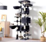 Hey-brother Cat Tree, 74 inches Multi-Level XL Large Cat Tower for Indoor Cats with Three Cat Condos, Two Large Top Decks and Cat Hairbrushfor Kittens, Cats and Pets, Smoky Gray MPJ035-MG - Image 3
