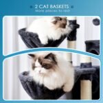Hey-brother Cat Tree, 74 inches Multi-Level XL Large Cat Tower for Indoor Cats with Three Cat Condos, Two Large Top Decks and Cat Hairbrushfor Kittens, Cats and Pets, Smoky Gray MPJ035-MG - Image 6