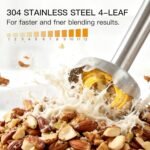 3- in-1 Immersion Hand blender, Powerful MOTOR & Stainless Steel Stick Blender, 4 Sharp Blades with Whisk, Milk Frother Attachments - Image 3