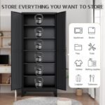 75.2" Tall Storage Cabinet, Pantry Storage Cabinets with 2 Door and 5 Adjustable Shelves, Black Kitchen Food Cabinet, Metal Utility Cabinets for Kitchen, Dinning Room, Laundry Room - Image 4
