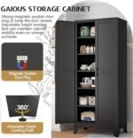 75.2" Tall Storage Cabinet, Pantry Storage Cabinets with 2 Door and 5 Adjustable Shelves, Black Kitchen Food Cabinet, Metal Utility Cabinets for Kitchen, Dinning Room, Laundry Room - Image 6