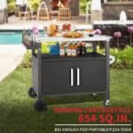 Grill Cart Table with Big Storage Cabinet, Movable Outdoor Dining Cart Pizza Oven Stand, Kitchen Cart Island Multifunction Food Prep Table Stainless Steel Surface - Image 5