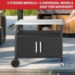 Grill Cart Table with Big Storage Cabinet, Movable Outdoor Dining Cart Pizza Oven Stand, Kitchen Cart Island Multifunction Food Prep Table Stainless Steel Surface - Image 6