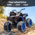 Shark Kids ATV 4 Wheeler, 24V 4WD Electric ATV Ride On Toy for Big Kids, 4X200W Motor, 5.6Mph Max Speed - Blue - Image 4