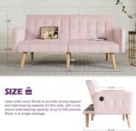 TYBOATLE 65" W Velvet Modern Convertible Folding Futon Couch Sofa Bed w/ 2 USB Charging Ports and arms, Loveseat for Compact Living Space, Dorm, Game Studio, Bonus Room, Apartment, Bedroom (Pink) - Image 4