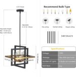 Small Black and Gold Chandelier- 6 Lights Geometric Pendant Light Fixture, Modern Industrial Chandeliers Hanging Lights for Entryway Dining Room Living Room Kitchen Island Hallway Foyer - Image 3