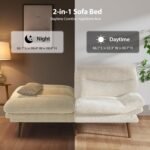 Pipishell Futon Sofa Bed, 73" Convertible Futon Couch, Adjustable Backrest & Armrests, Corduroy Recliner Sleeper Couch for Small Spaces, Living Room, Office, Guest Room (White, 73 Inch) - Image 5