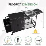 LVUYOYO Outdoor Grill Table with Stainless Steel Sink, Grill Cart Station with Cabinet, Metal Kitchen & Island Rolling BBQ Table for Garden, Patio, Backyard - Image 3