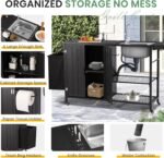 LVUYOYO Outdoor Grill Table with Stainless Steel Sink, Grill Cart Station with Cabinet, Metal Kitchen & Island Rolling BBQ Table for Garden, Patio, Backyard - Image 4