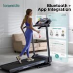 SereneLife Electric Folding Treadmill Exercise Machine - Smart Compact Digital Fitness Treadmill Workout Trainer w/Bluetooth App Sync, Manual Incline Adjustment, for Walking, Running, Gym - Image 8