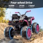 Shark Kids ATV 4 Wheeler, 24V 4WD Electric ATV Ride On Toy for Big Kids, 4X200W Motor, 5.6Mph Max Speed - Pink - Image 4