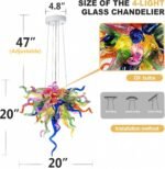 Hand Blown Glass Chandeliers Light Fixture Diam 20" x H 20" Color Glass Chandelier for Dining Room, Entrance, Bedroom, Entryway, Foyer, Living Room - Image 3