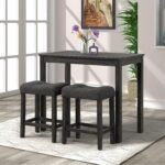 Roundhill Furniture Sora Wood 3-Piece Counter Height Dining Set, Grey,Grey - Image 3