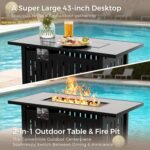 Flamaker 7 Pieces Patio Furniture Set with Fire Pit Table Outdoor Sectional Patio Sofa Furniture Set with Gas Fire Pit and Coffee Table & Ottoman Cushion Pillows, Beige - Image 4