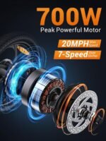 MilePort 1 Folding Electric Bike for Adults | 700W Peak Motor | 20MPH Top Speed | 62 Miles Range | 468Wh Removable Battery | 20"x3.0" Fat Tires | 7-Speed Folding Commuter E-Bike - Image 3