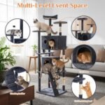 Sweetcrispy 70" Large Cat Tree Tower, Cat Tree for Large Cats, Multi-Level with Scratching Post, Cozy Fun Cat Jumping Platform Space, Grey - Image 4