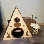 Large Modern Wooden Rabbit Castle House Hutch - Bunny Hideout Indoor Habitats - Pet 2-Story Home Furniture（Excluding Street Lights） - Image 4
