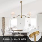 Modern Gold Linear Chandelier for Kitchen Island, 2-Light Linear Light Fixture with Off-White Fabric Shade, Rustic Pendant Light for Dining Room - Image 6