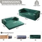 79" Convertible Sleeper Sofa Bed with Cylindrical Pillow, Corduroy Folding Mattress Couch with Fixed-Shape Frame, Floor Sofa Lounge Couch for Living Room Bedroom Lounge Studio (Green) - Image 4