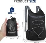 20L Hiking-Daypack Lightweight Foldable Travel Packable Backpack for Camping Cycling Outdoor, Black - Image 4
