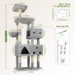 Globlazer Extra Large Cat Tower, 81-inch Tall Cat Tree for Big Cats 20 lbs, XXL Heavy Duty Cat Scratching Tower for Indoor Adult Cats with 3 Cat Condos, 8 Scratching Posts, F81, Light Grey - Image 6