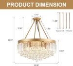 9-Light Gold Crystal Chandelier Contemporary 22'' Modern Semi Flush Mount Crystal Hanging Light Sparkling Decoration for Bedroom Entryway Living Dining Room Kitchen Island Hallway - Image 4